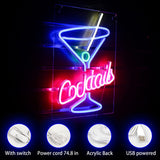 1 x RAW Customer Returns Cocktail Neon Sign Cocktails Neon Neon Lights for Wall Decoration Cocktails Lettering Neon Light with USB Operated for Bar, Club, Shop, Cocktail Party - RRP €37.36