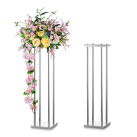 1 x RAW Customer Returns Sziqiqi 80cm Silver Wedding Centerpieces for Tables - 2 Pieces Tall Geometric Large Vases Flowers Metal Centerpieces Baptism Centerpieces for Birthday Anniversary Parties Reception - RRP €76.95