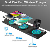 1 x RAW Customer Returns  Dual 15W Wireless Charger, 3 in 1 Foldable Mag-Safe Inductive Charging Station, Magnetic Wireless Charger Compatible with iPhone 15 14 13 12 Series and Apple Watch 7 6 5 4 3, AirPods 2 Pro Galaxy - RRP €40.33