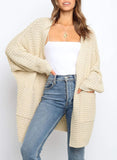 1 x RAW Customer Returns Uusollecy Cardigan Women Long Open Front Cardigan, Casual Loose Long Sleeve Knitted Cardigan with Pocket Beige L - RRP €38.99