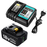 1 x RAW Customer Returns Charger 18v with battery for Makita BL1830B BL1840 BL1850 BL1850B BL1860 BL1860B BL1815 LXT-400,18V 5500mAh replacement battery with power supply DC18RC 3A - RRP €52.99