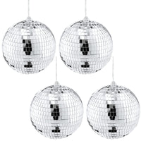 1 x RAW Customer Returns Suwimut 4 pieces 15 cm silver disco ball with mirrors, for hanging, party decoration, home decoration, stage props, cool and funny - RRP €28.5