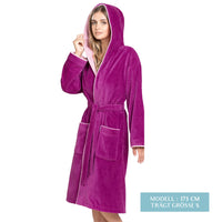 1 x RAW Customer Returns Twinzen Women s Bathrobe Fuschia - Cotton and Velvet OEKO TEX - Women s Bathrobe Shower Bathrobe Ultra Soft Shower Bathrobe - Size XS - RRP €41.99