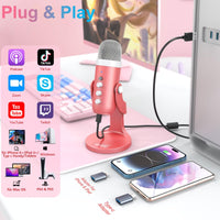 1 x RAW Customer Returns zealsound k66 microphone PC, USB gaming for mobile phone laptop with adapter, mute echo, condenser microphone for recording, streaming, podcast, vocal recording, PS4 5, Twitch, YouTube, Discord-pink - RRP €39.05