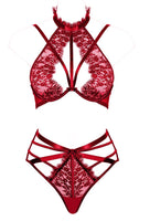 1 x RAW Customer Returns LOVE YOU SEXY Women s Lace Lingerie Set, Strappy Bra and Panty, Lace Choker Bra Highwaist Panty 2-Piece Bra Set Cherry Red 75C - RRP €26.98