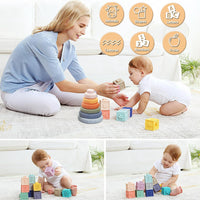 1 x RAW Customer Returns Montessori toy for baby 6-12 months, 3 in 1 stacking game building blocks baby toy set from 1 2 3 years sensory toy learning toy for toddler, teething ring stacking game - RRP €40.79