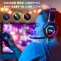 1 x RAW Customer Returns JYPS F3 Gaming Headset for PS5 PS4 Xbox One PC Nintendo Switch, Gaming Headphones with Microphone, RGB Light, Over-Ear Wired Gaming Headsets with Surround Sound, Inline Control High End Quality - RRP €25.84