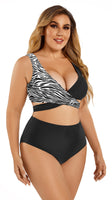 1 x RAW Customer Returns SHEKINI Women s Two Piece Swimsuit Cross Lace Up Push Up Bikini Top Plus Size Breasts Bikini Set High Waist Bikini Bottoms Swimwear X-Large, Zebra Print  - RRP €34.27