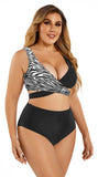 1 x RAW Customer Returns SHEKINI Women s Two Piece Swimsuit Cross Lace Up Push Up Bikini Top Plus Size Breasts Bikini Set High Waist Bikini Bottoms Swimwear X-Large, Zebra Print  - RRP €34.27