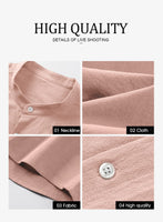 1 x RAW Customer Returns AlvaQ Cufflinks Men s Shirt Long Sleeve Henley Shirt Linen Shirt Men Casual Collar Regular Version Solid T Shirt Pink XL - RRP €36.95