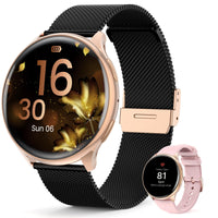 1 x RAW Customer Returns Loekneue 2024Smartwatch Women Round with Telephone Function 1.39 HD Touchscreen Watch with SpO2 Menstrual Cycle Sleep Monitor IP68 Waterproof Pedometer Fitness for iOS Android Black Gold - RRP €53.34