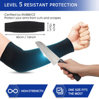 1 x RAW Customer Returns Geyoga 2 pairs of cut-resistant sleeves for arms, forearm protection arm sleeves 40 10cm for women men garden kitchen yard garage work protection level 5 black  - RRP €21.99