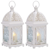 1 x RAW Customer Returns Small Metal Candle Holders Set of 2, Decorative Clear Glass Hanging Lanterns Creative Decoration for Wedding Home Tabletop Bird Cage White  - RRP €29.99