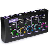 1 x RAW Customer Returns ALLWIN 4 Channel Mixer, Mini Portable Audio Mixer 4in1out Low Noise DC5V Support Mono and Stereo, for Guitars Basses Keyboards Mixers Instruments - RRP €50.41