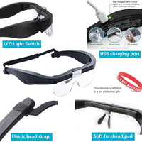 1 x RAW Customer Returns Head Magnifier with 2 LED Lights, USB Rechargeable LED Magnifying Glass, Hands Free for Hobbies, Reading, Crafts, Close Work, 4 Removable Lenses, 1.5X, 2.5X, 3.5X, 5X Magnification - RRP €22.99