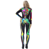 1 x RAW Customer Returns IDGREATIM Womens Halloween Catsuit 3D Colorful Skeleton Print Zipper Back Halloween Cosplay Costumes Long Sleeve Skinny Catsuit Full Bodysuit M - RRP €21.73