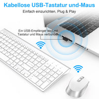 1 x RAW Customer Returns Keyboard Mouse Set Wireless - German USB QWERTZ Wireless Keyboard Small Mouse Ultra Thin Quiet Ergonomic Keyboard for Computer PC Laptop Smart TV Windows - Silver White - RRP €38.28