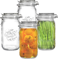 3 x Brand New Tebery 4 Pack Clear Wide Mouth Mason Jars with Airtight Clamp Lids, 900ml Glass Storage Containers, Large Kitchen Containers for Food, Dog Treats - RRP €64.95