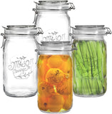 1 x RAW Customer Returns Tebery 4 Pack Clear Wide Mouth Mason Jars with Airtight Clamp Lids, 900ml Glass Storage Containers, Large Kitchen Containers for Food, Dog Treats - RRP €20.39