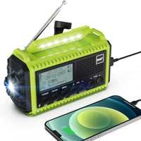 1 x RAW Customer Returns Crank radio DAB FM with battery 5000 mAh, portable solar radio with LED flashlight and reading light, DAB construction site radio RDS function, emergency digital radio SOS alarm for hiking, camping, outdoor green  - RRP €46.79