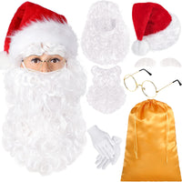 1 x RAW Customer Returns SATINIOR Santa Claus Costume Set Includes Santa Hat Santa Beard Wig with White Eyebrows White Winter Gloves Santa Glasses Christmas Gift Bag Gold Bag  - RRP €17.99