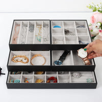 1 x RAW Customer Returns BELLE VOUS Black Faux Leather Dressing Table Organizer 5 Pieces - 2 Sizes, 1 Large Jewelry Organizer 4 Square Trays - Drawer Organization System for Necklaces, Rings, Bracelets Earrings - RRP €23.49