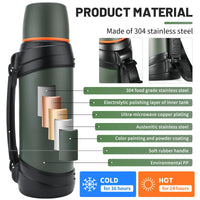 1 x RAW Customer Returns Olerd Thermos Flask 2.5L, Insulated Jug, Stainless Steel Drinking Bottle, Insulated Flask with 2 Drinking Cups, Double Wall Insulated Camping Water Bottle, 24 Hour Hot Cold Green  - RRP €35.99