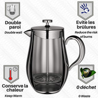 1 x RAW Customer Returns VeoHome French Press coffee maker coffee pot unbreakable and keeps your coffee warm for a long time thanks to the double cover 1 liter  - RRP €40.76