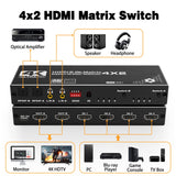 1 x RAW Customer Returns HDMI Matrix 4x2 - Tendak 4 In 2 Out HDMI Switch Matrix 4K 60Hz HDMI Splitter Switch Optical SPDIF 3.5mm Stereo Audio Extractor Supports HDMI 2.0 HDCP 2.2 EDID HDR 3D with IR Remote Control - RRP €51.99