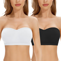 1 x RAW Customer Returns Jiuday Bandeau Bra Strapless Padded Strapless Bra Push Up with Non-Slip Silicone Transparent Straps Women s Tube Top Bralette without Underwire Black White, M  - RRP €26.17