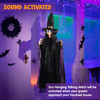 1 x RAW Customer Returns JOYIN Life Size 187cm Hanging Animated Witch with LED Eyes and Scary Sounds for Halloween Decorations - RRP €38.99