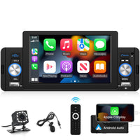 1 x RAW Customer Returns Stereo 1 Din Con Schermo support wired Carplay and Android Auto, 5 inch Bluetooth 5.1 touchscreen stereo system with FM AUX input USB SWC Mirror Link 12LED rear view camera - RRP €64.52