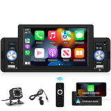 1 x RAW Customer Returns Stereo 1 Din Con Schermo support wired Carplay and Android Auto, 5 inch Bluetooth 5.1 touchscreen stereo system with FM AUX input USB SWC Mirror Link 12LED rear view camera - RRP €64.52