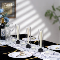 3 x Brand New Candeldo Candlestick Black Candle Holder Glass Candlestick 6 Pieces Lantern Stick Candle Holder with Glass Cylinder Living Room Christmas Table Decoration Modern Candle Holder for Stick Candles - RRP €130.08