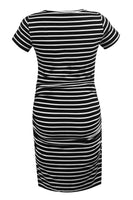 1 x RAW Customer Returns Smallshow Women s Maternity Dresses Short Sleeves Ruffled Pregnancy Dress, Black Stripe, L - RRP €24.99