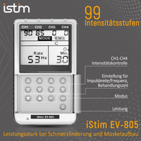 1 x RAW Customer Returns iSTIM EV-805 TENS EMS 4-Channel Combo Machine Unit - Muscle Stimulator Back Pain Relief and Treatment. Includes 16pcs TENS EMS Electrode Pads - RRP €195.0