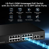 1 x RAW Customer Returns Binardat 19-Port POE Switch, 16 100Mbps POE Ports, 2 Gigabit Uplink, 1 Gigabit SFP, IEEE802.3af at, 300W Internal Power, Unmanaged Plug and Play Metal - RRP €75.62