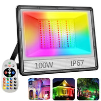 1 x RAW Customer Returns YIQIBRO RGB LED Spotlight with Remote Control 100W 10000LM - Outdoor RGB LED Spotlight with Memory Function 16 RGB Colors and 4 Modes, Waterproof IP67 RGB Spotlight for Garden Party Music - RRP €21.62