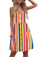 1 x RAW Customer Returns AUSELILY Summer Dresses for Women Sleeveless V Neck Sundress Loose Casual Spaghetti Strap Dress with Pockets Rainbow Stripe 2XL - RRP €27.23