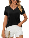 1 x RAW Customer Returns Amoretu Women s Summer T-Shirt V-Neck Pleated Casual Short Sleeve T-Shirt A Black XXL - RRP €24.0