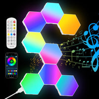 1 x RAW Customer Returns URAQT LED Hexagon Gaming Wall Light, 8 Pack Hexagon LED Panel RGB Smart LED Hexagon Wall Panel App Control Music Sync Wall Lighting Smart Hexagonal Gamer Room Decoration Modular Lamp - RRP €32.18