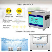 1 x RAW Customer Returns AIPOI Ultrasonic Cleaner 3.2L Stainless Steel Ultrasonic Cleaner with Heater, 120W Ultrasonic Bath for Cleaning Jewelry, Glasses, Watch Chains, Dental Tools, Metal Parts, Carburetors etc. - RRP €143.59