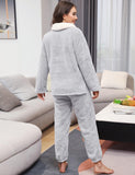 1 x RAW Customer Returns Niwicee Pajamas for Women Winter Super Soft Fleece Pajama Set Sleepwear 2 Piece Ladies Nightwear Warm Long Sleeve and Long Pants with Pocket Light Grey,L  - RRP €31.73