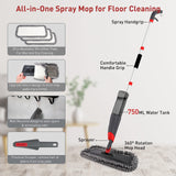 1 x RAW Customer Returns Homgif Spray Mop 135CM Mop with Spray Function, 750ML Spray Mop Floor Mop with Spray Function, Home Kitchen Wiper Floor Cleaning with 3 Updated Washable Microfiber Covers - RRP €27.68