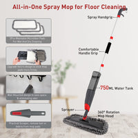 1 x RAW Customer Returns Homgif Spray Mop 135CM Mop with Spray Function, 750ML Spray Mop Floor Mop with Spray Function, Home Kitchen Mop Floor Cleaning with 3 Updated Washable Microfiber Cover - RRP €28.33