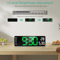 1 x RAW Customer Returns ORIA Digital Alarm Clock, 13 LED Wall Clock, Digital Modern Table Clock with Remote Control, Date Time Temperature, Brightness Dimmer, Timer, 2 Alarms, USB Cable - Green - RRP €27.22