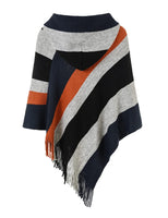 5 x Brand New Ferand Women s Striped Poncho Sweater Versatile Wrap Scarf with Fringes for Fall and Winter - One Size - Hooded Style Navy Blue Black - RRP €164.95