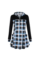 1 x RAW Customer Returns POMTIMCO V-neck women s sweater elegant long-sleeved hoodie tops blue-black checked, L  - RRP €30.24