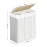 1 x RAW Customer Returns SONGMICS Laundry Basket with Lid, Bamboo Laundry Hamper, 2 Compartments, Removable Bag, Cotton Handles, 100 L Capacity, for Laundry Room, Bedroom, White LCB64WT - RRP €37.3