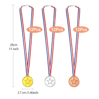 1 x RAW Customer Returns FEPITO 36 Pieces Winner Medals Children Plastic Gold Medals Silver Medals and Bronze Medals for Children Parties Decorations and Sports Awards - RRP €20.1